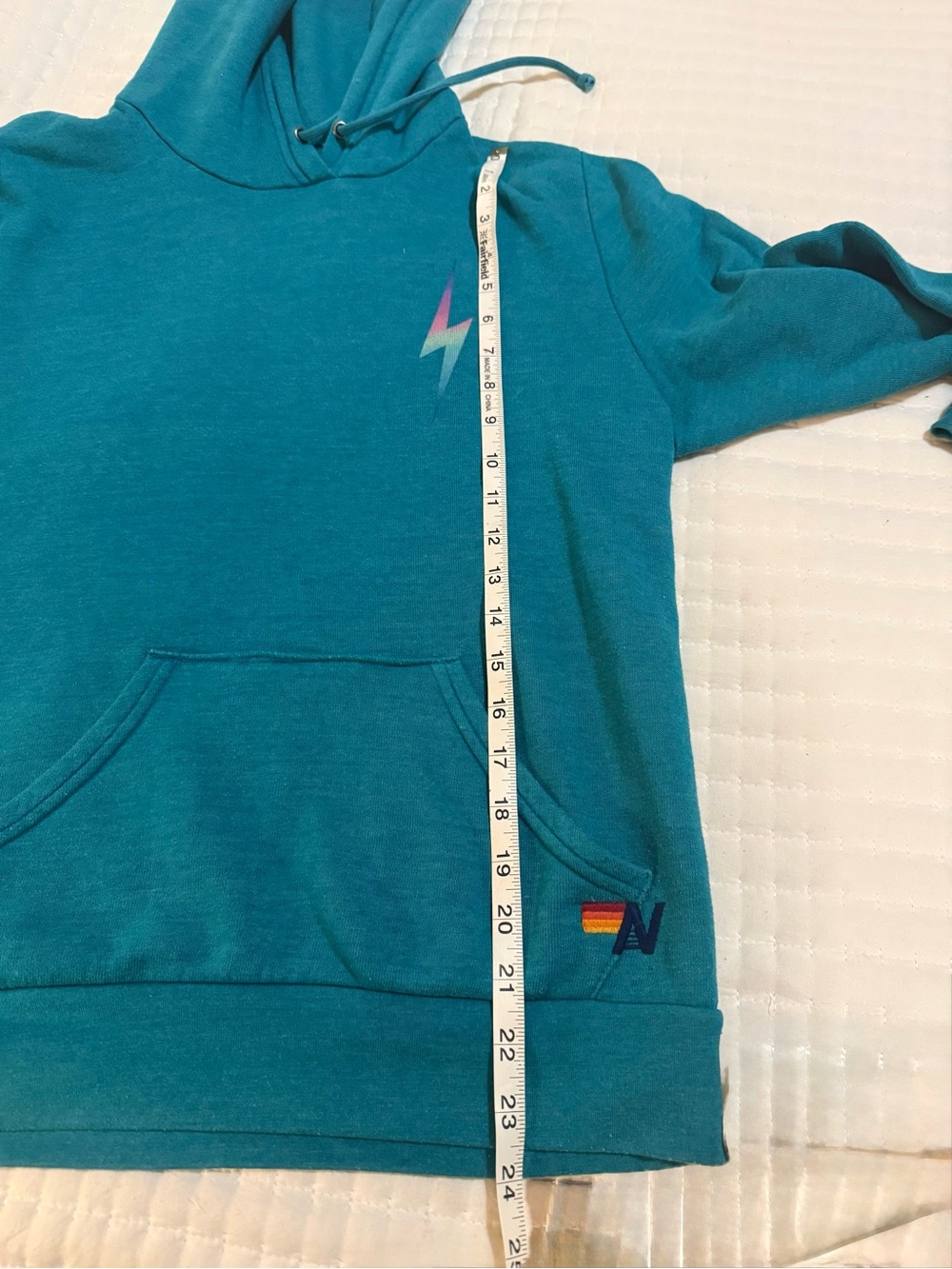 Teal Blue Aviator Nation Bolt Stitch Hoodie - Picture 7 of 7